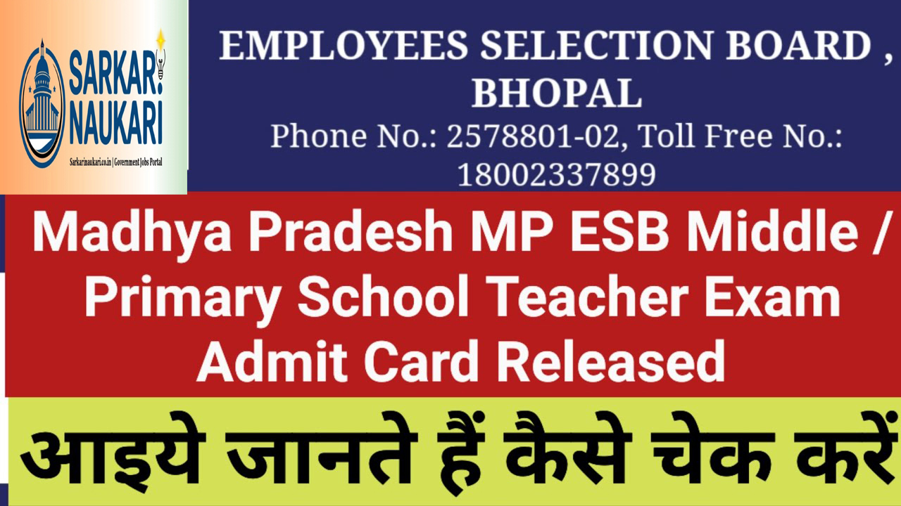 MPESB Middle / Primary School Teacher Admit Card 2025