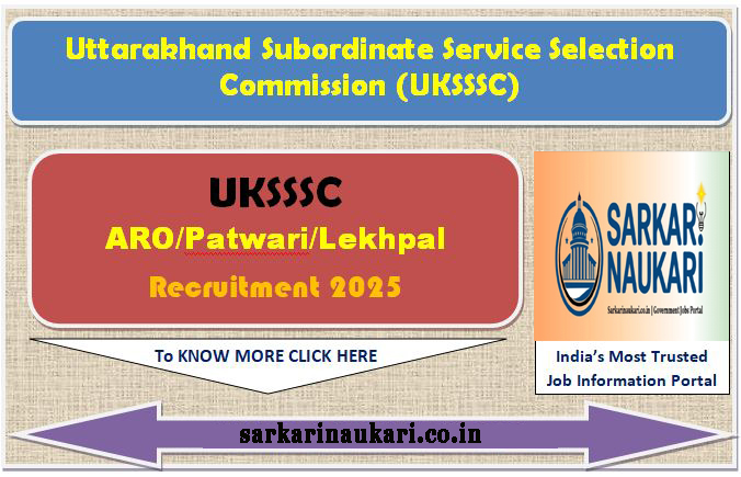 UKSSSC ARO, Patwari, Lekhpal and Other Post Online Form 2025